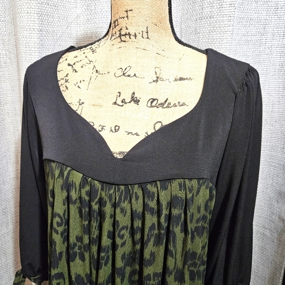 En Focus Olive Green & Black Print Dress Size 16W - Picture 4 of 11